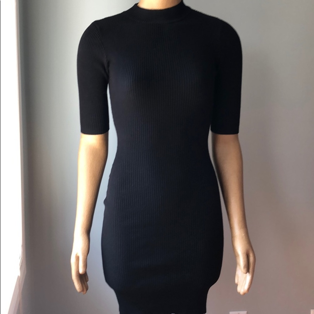 Black ribbed bodycon dress